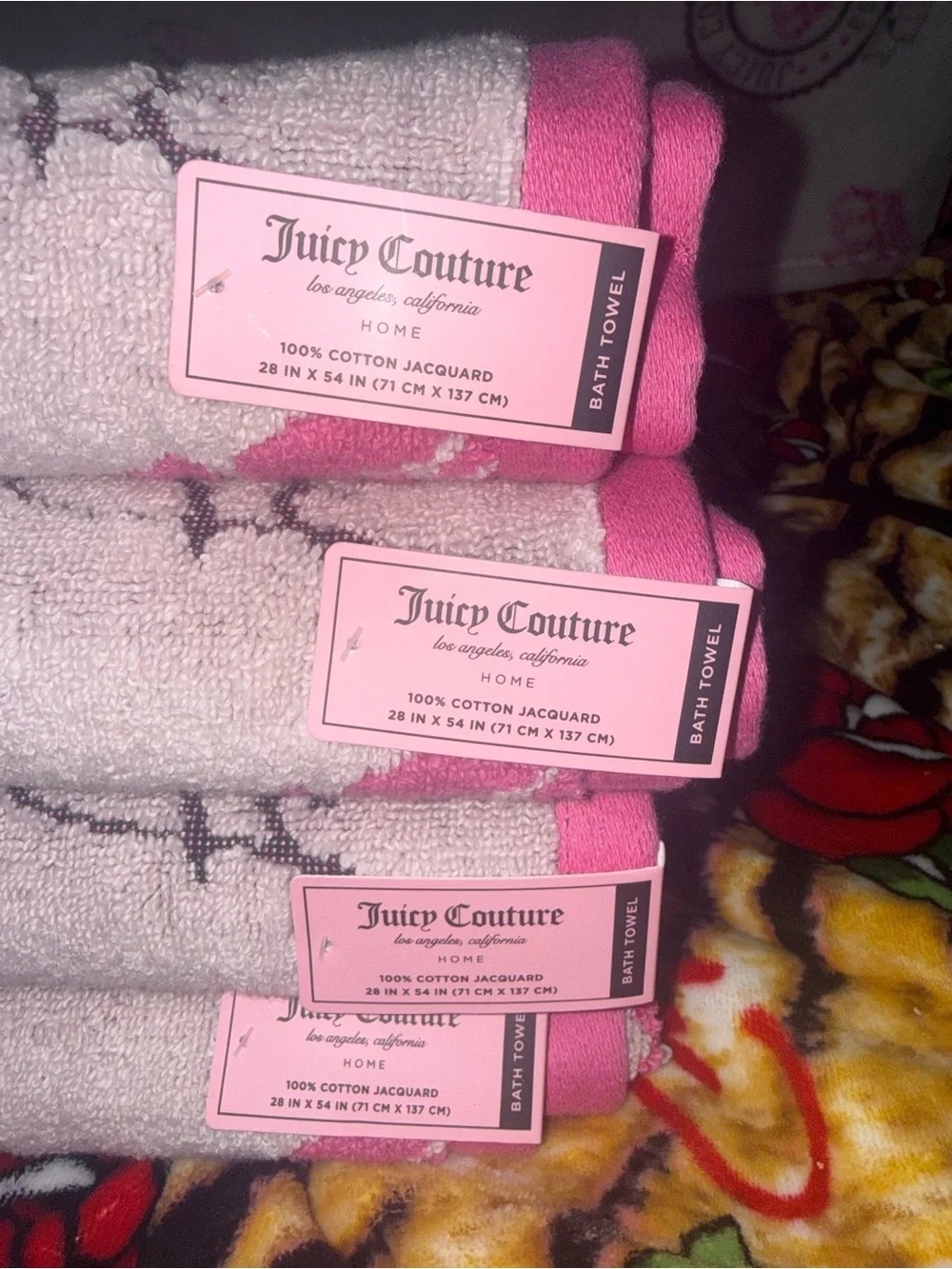 Juicy Couture Pink Rose Cotton Towel Stack